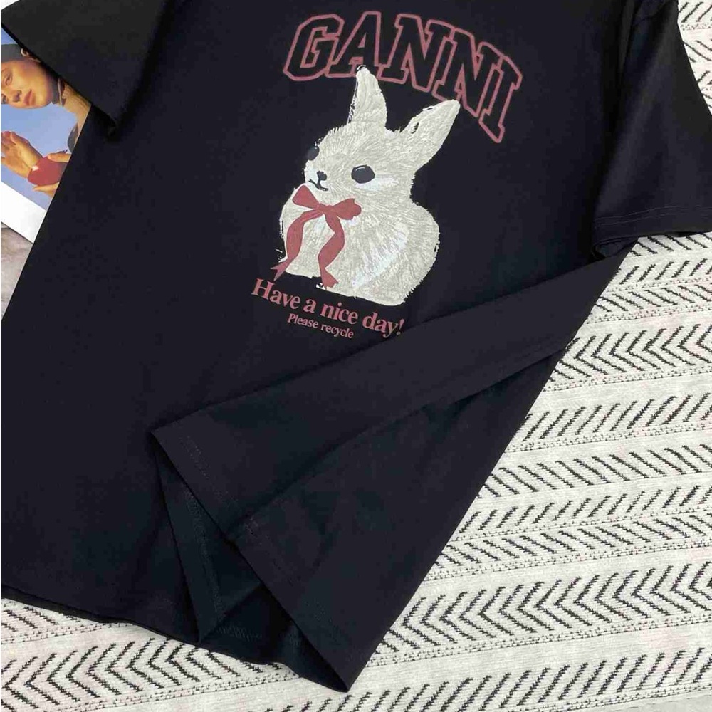 Ganni Black Tee with White Bunny Print - Picture 5 of 5